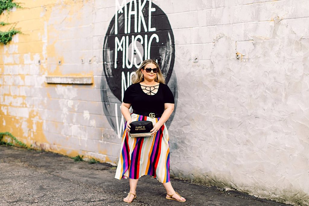 Being summertime, we decided that the 12 South area of town would be perfect for this vibrant feeling session.  Madison showed up with a multicolored skirt and black shirt to show off the jewelry.  