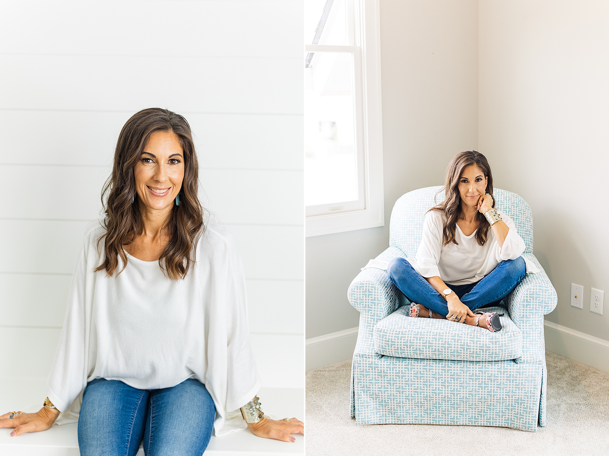 woman sits in corner chair during Franklin branding photos
