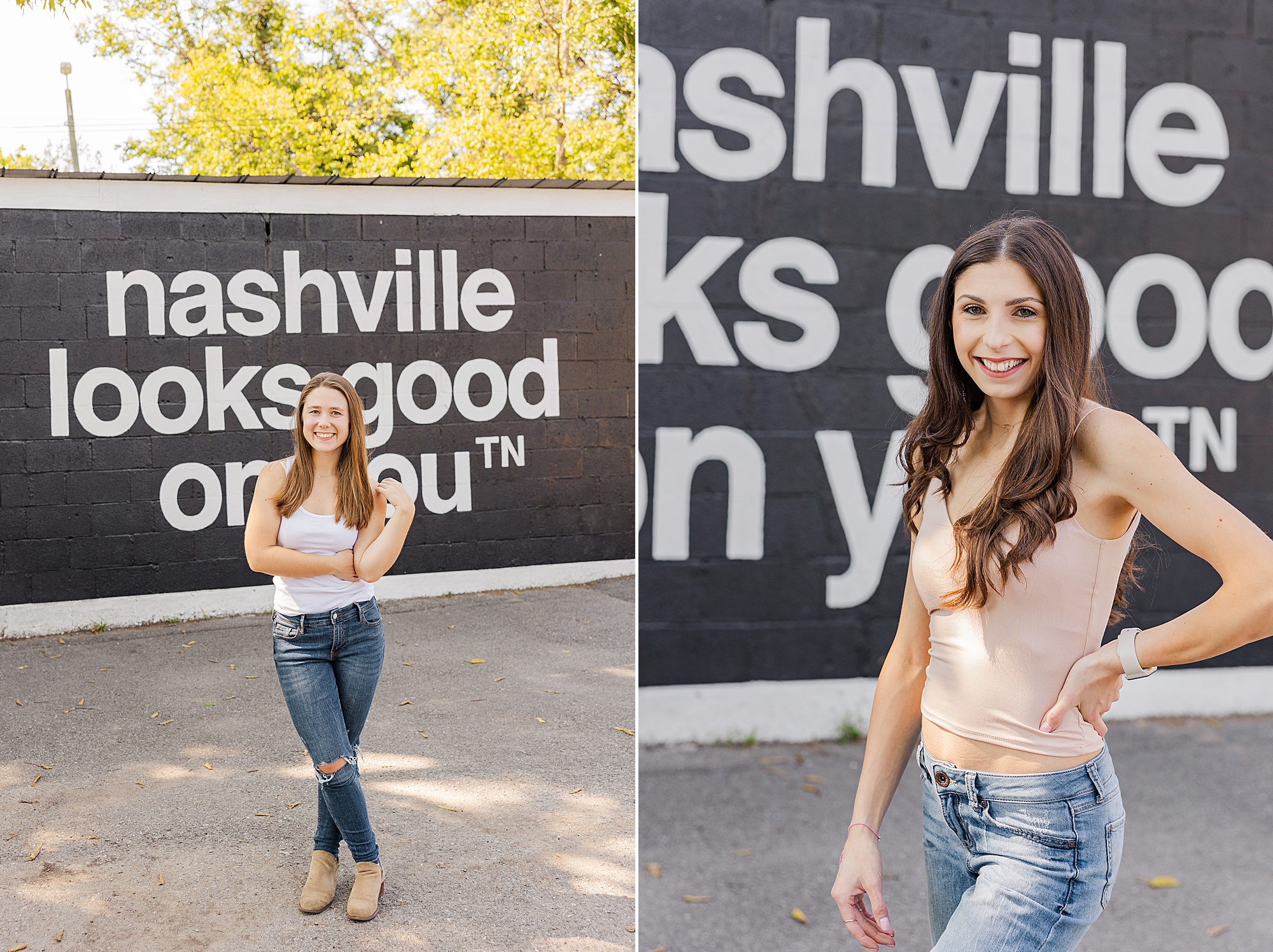 women pose by mural in Nashville TN