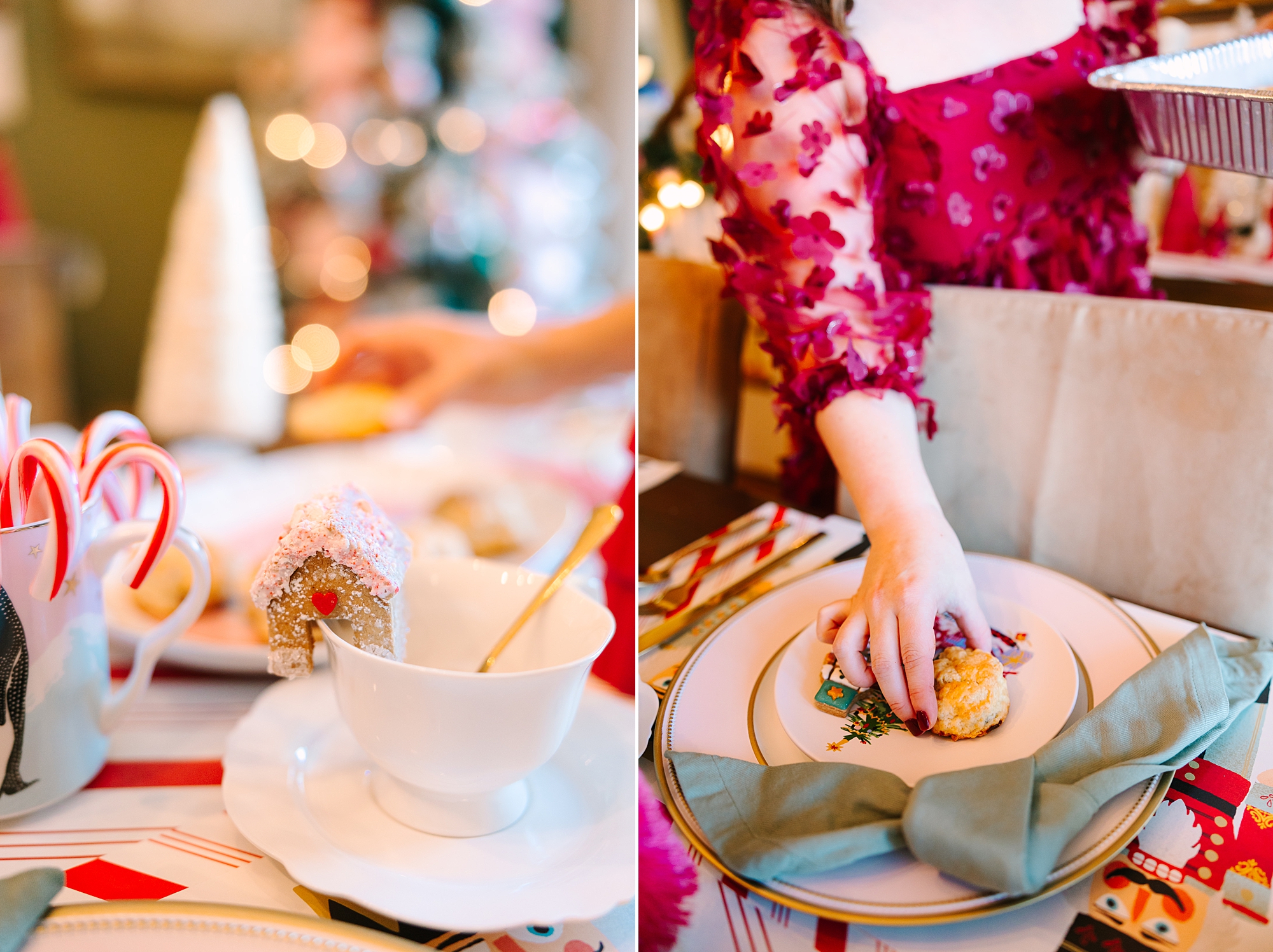 owner of Pretty Lovely Tea sets out cookies during winter branding photos
