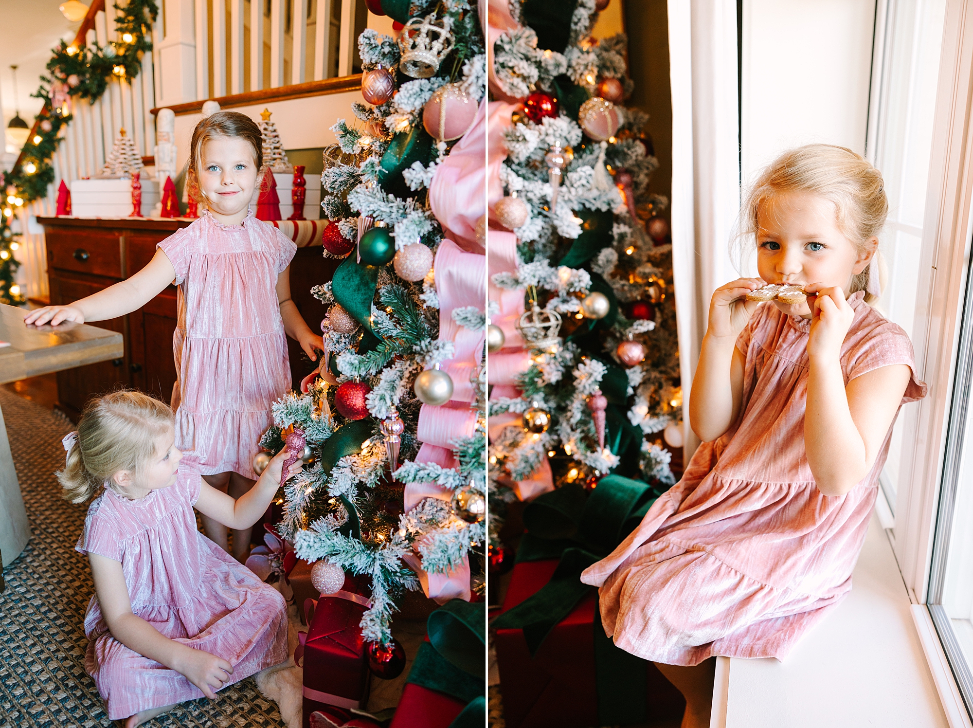 girls play by Christmas tree during Nutcracker inspired tea party with Pretty Lovely Tea
