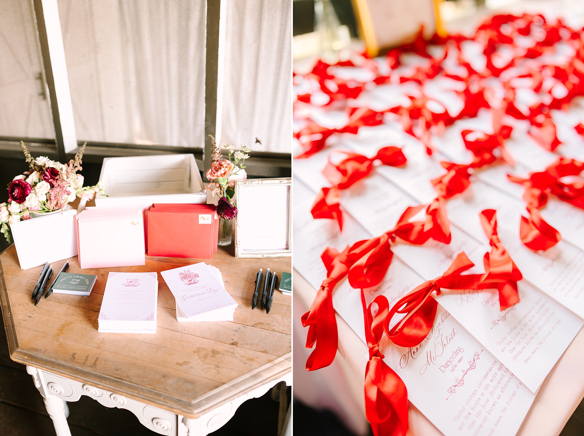 menus with red ribbons for tea party