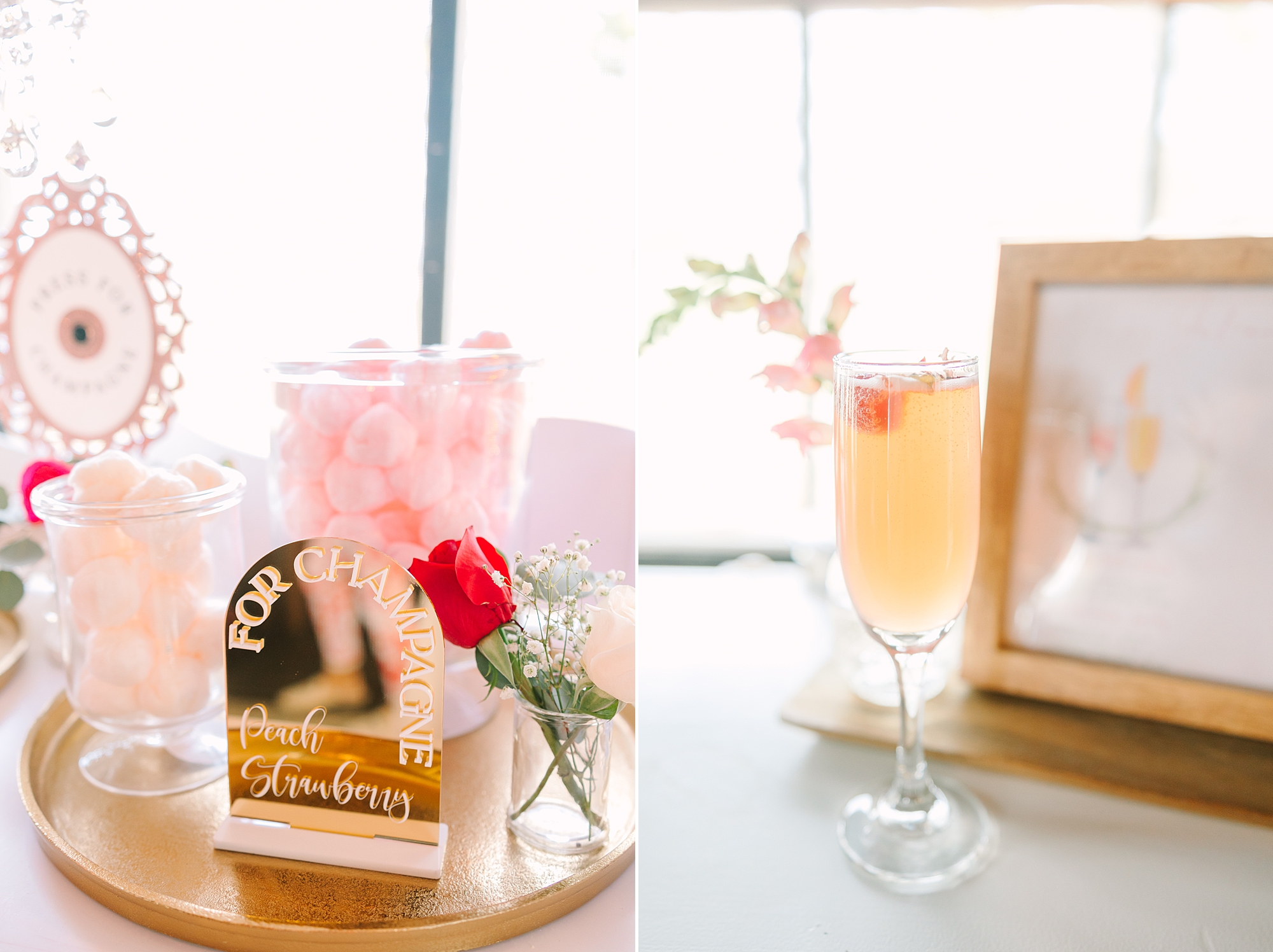 mimosas and bar display for Galentine's Day Tea Party