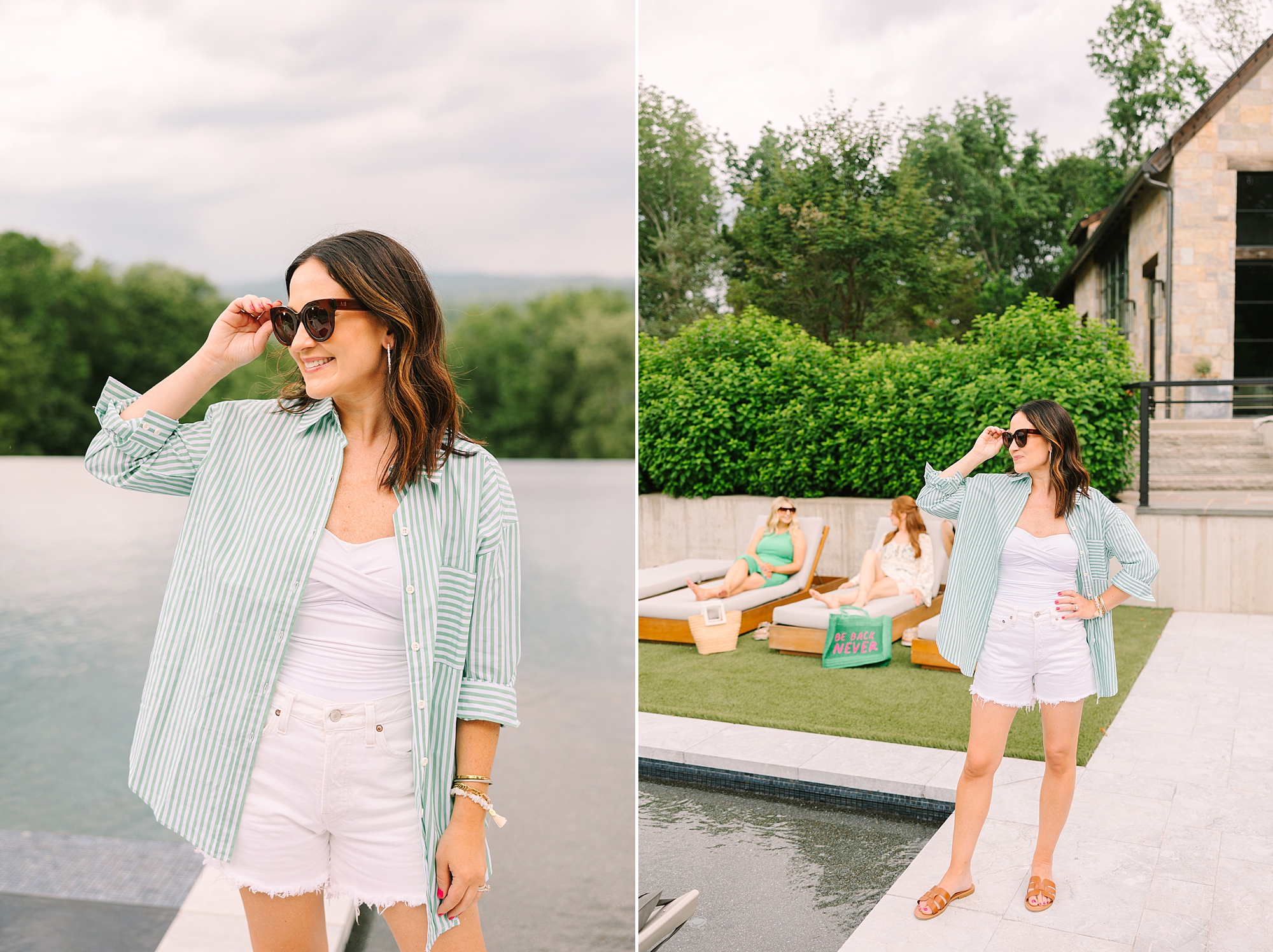 woman shows off summer poolside look during Nolensville TN branding session