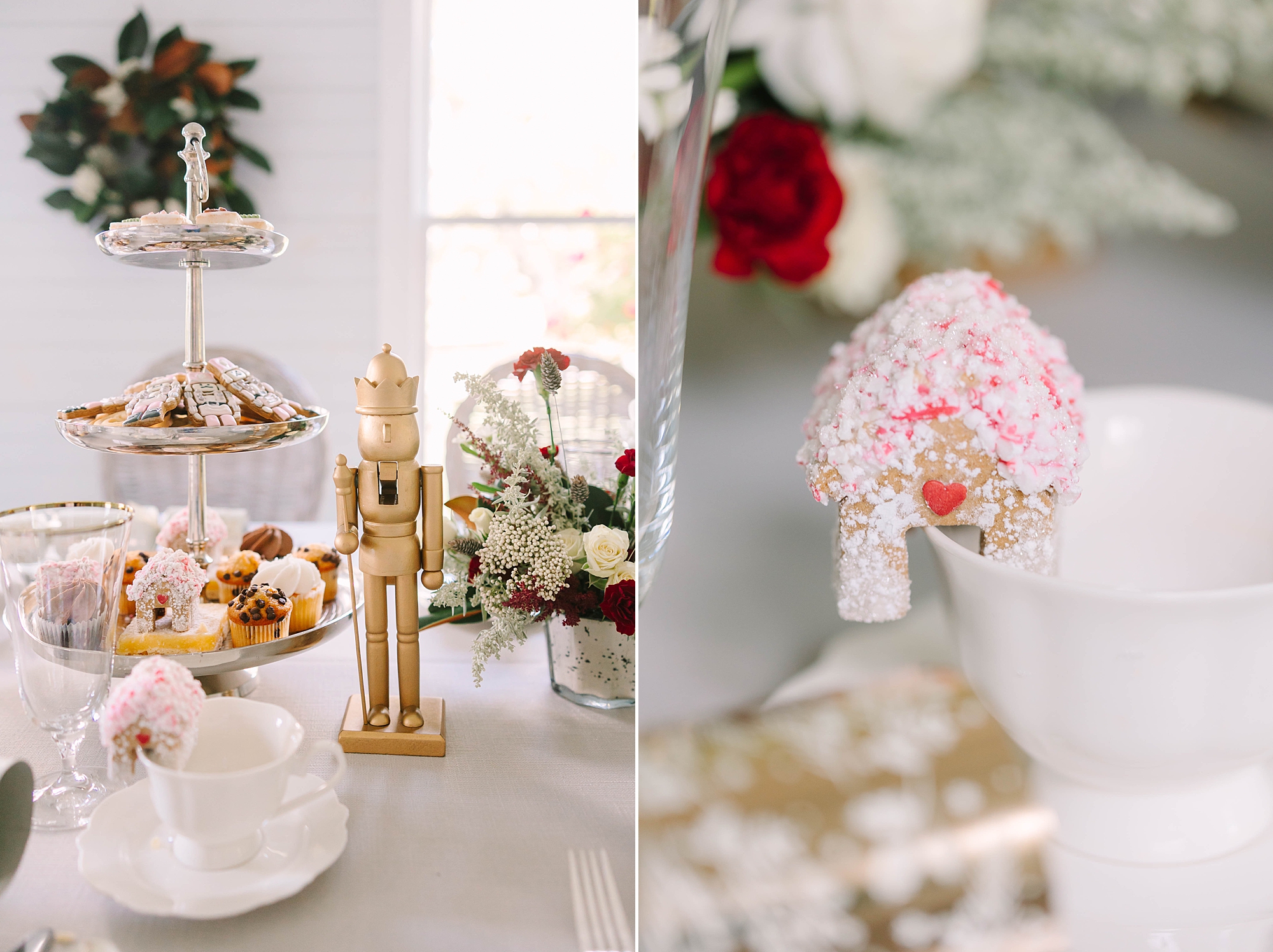 Nutcracker decoration and candied treats for holiday tea party with Pretty Lovely Teas