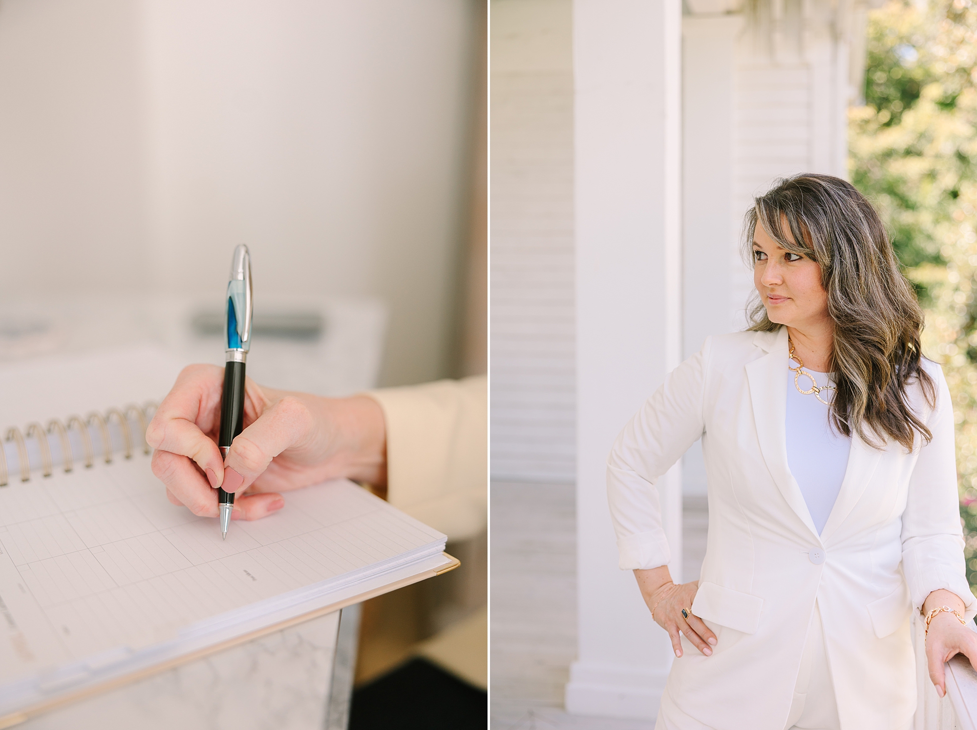 woman works at white desk during Tennessee branding photos