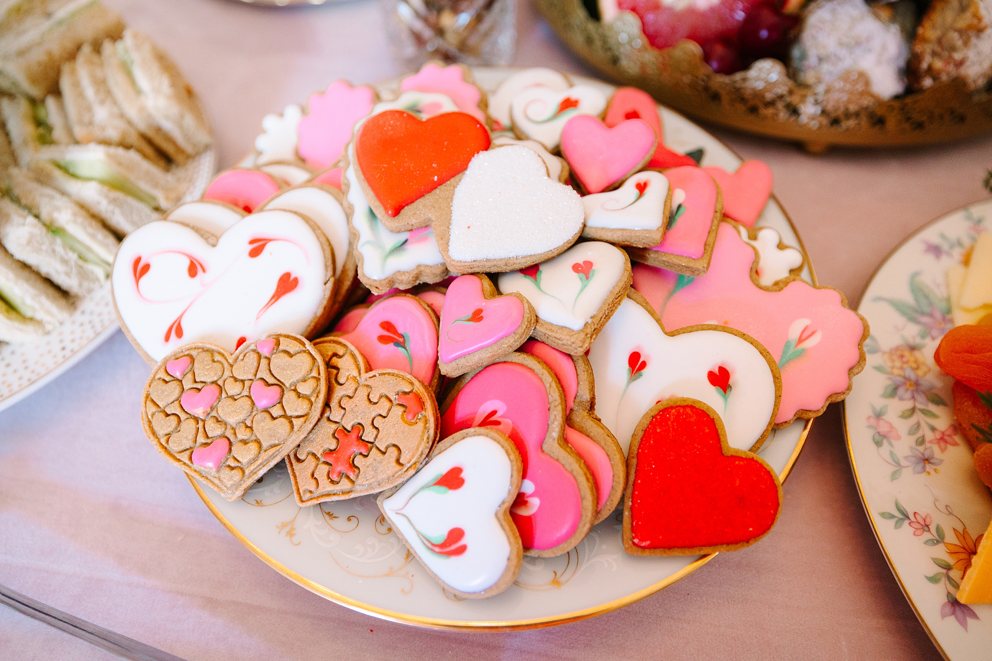 heart shaped pink, red, and white icing for Galentine's Day Tea