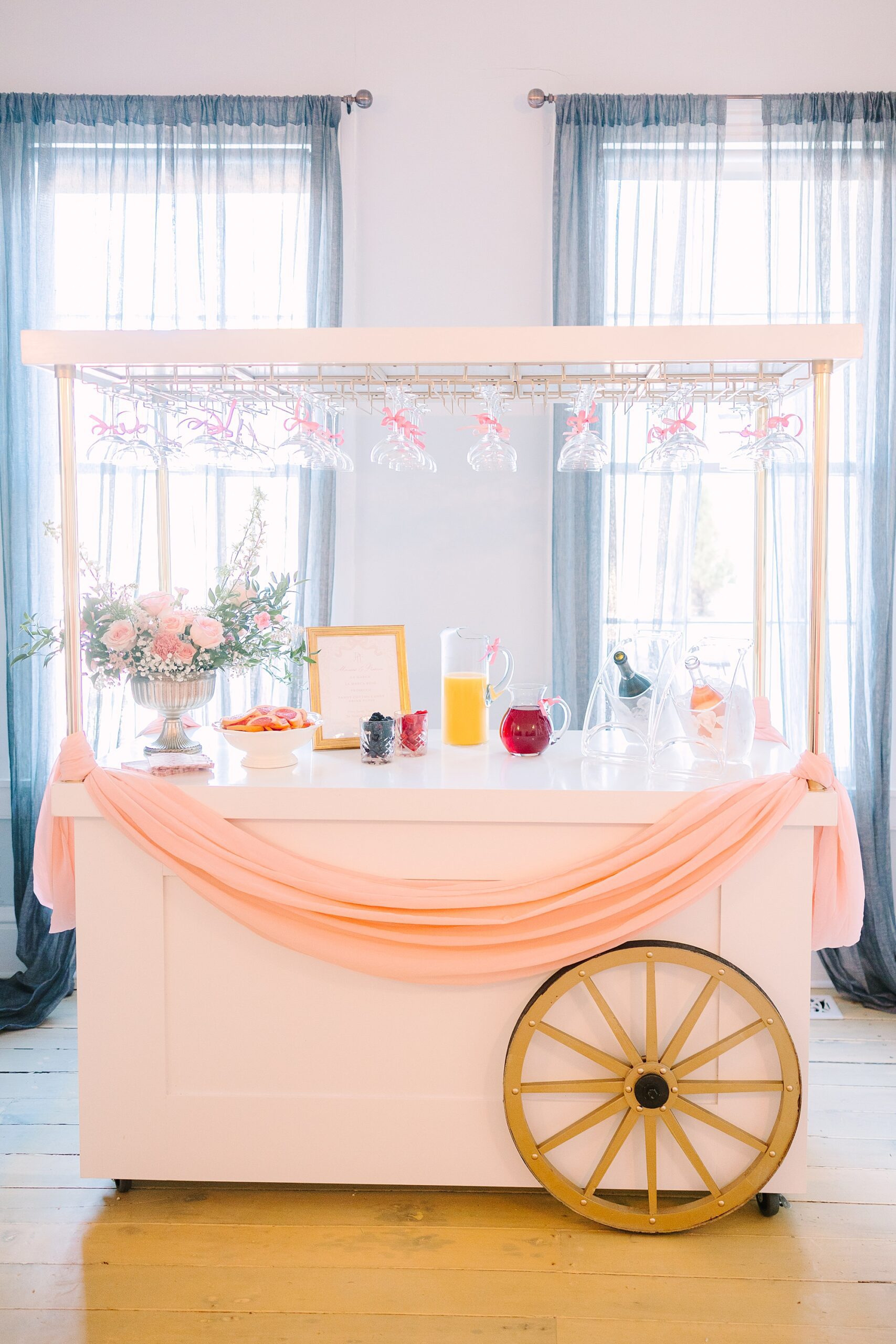drink display cart with mimosas at Magnolia Acres