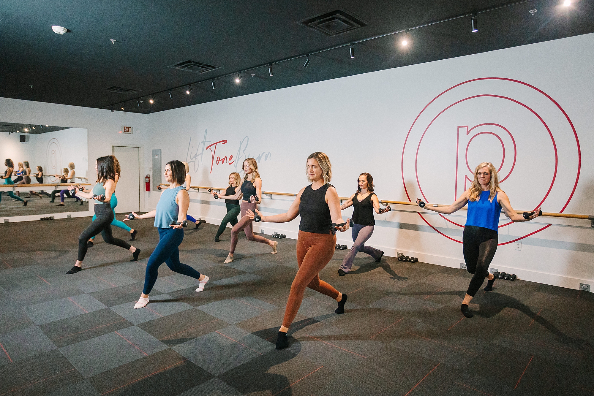 women workout in studio during fitness branding photos
