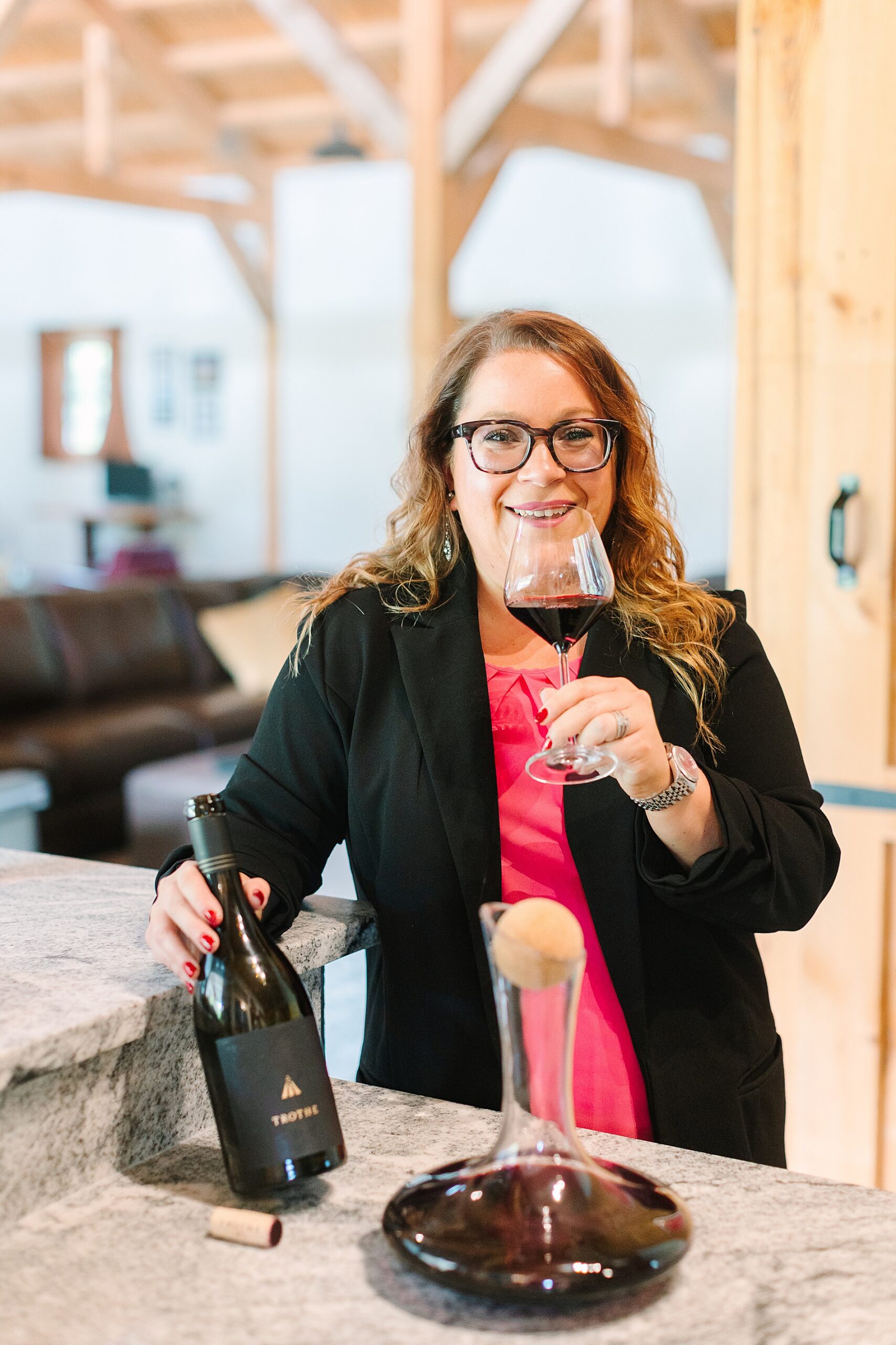 woman with glass of red wine